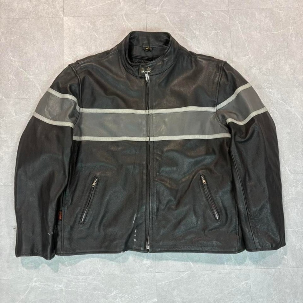 Hot Leathers black leather jacket with white stripes Size xl #biker #leather